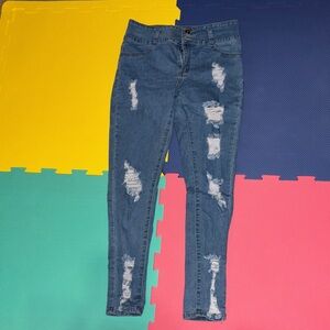 Distressed Blue Jeans